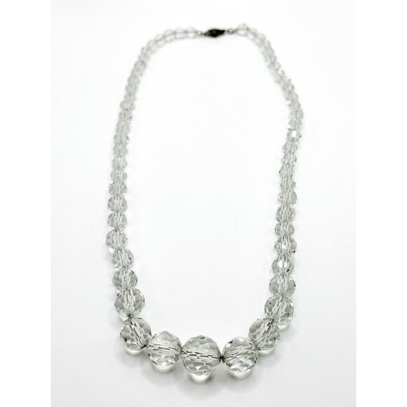 Vintage Graduated Faceted Crystal Bead On Chain Necklace 18.5” - Picture 1 of 9